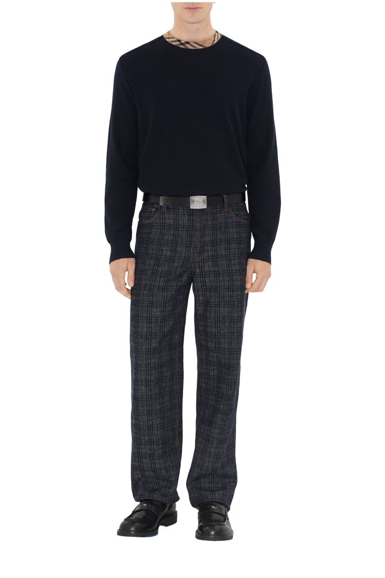 Check Trim Wool Sweater, Main, color, Black