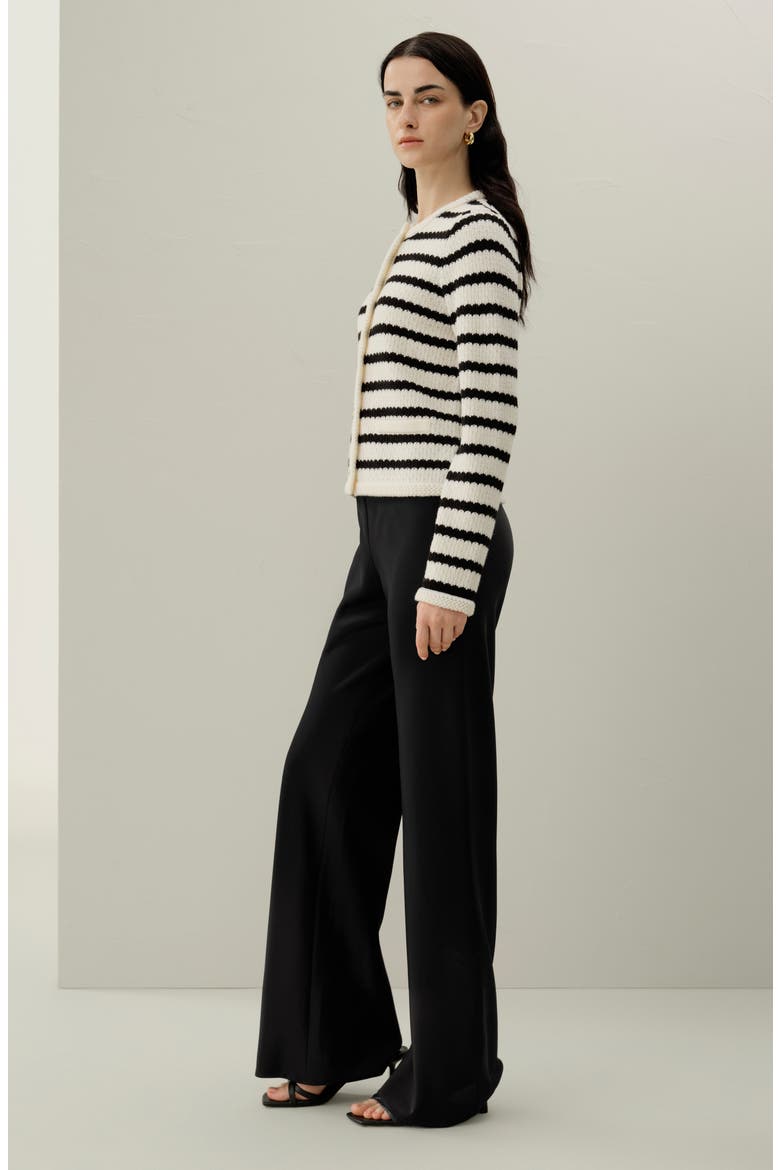 Women's Stripped Crochet Washable-Wool Cardigan, Alternate, color, Black&White Stripes