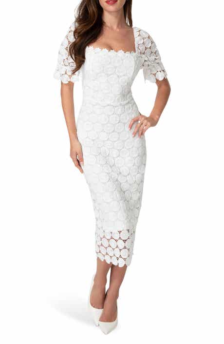 Eyelet Elbow Sleeve Midi Dress