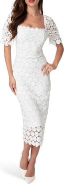 bebe Eyelet Elbow Sleeve Midi Dress