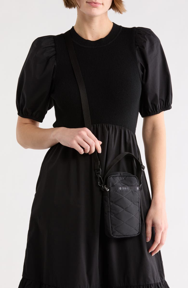 LeSportsac Mini Phone Crossbody Bag, Alternate, color, Black Cross Deboss