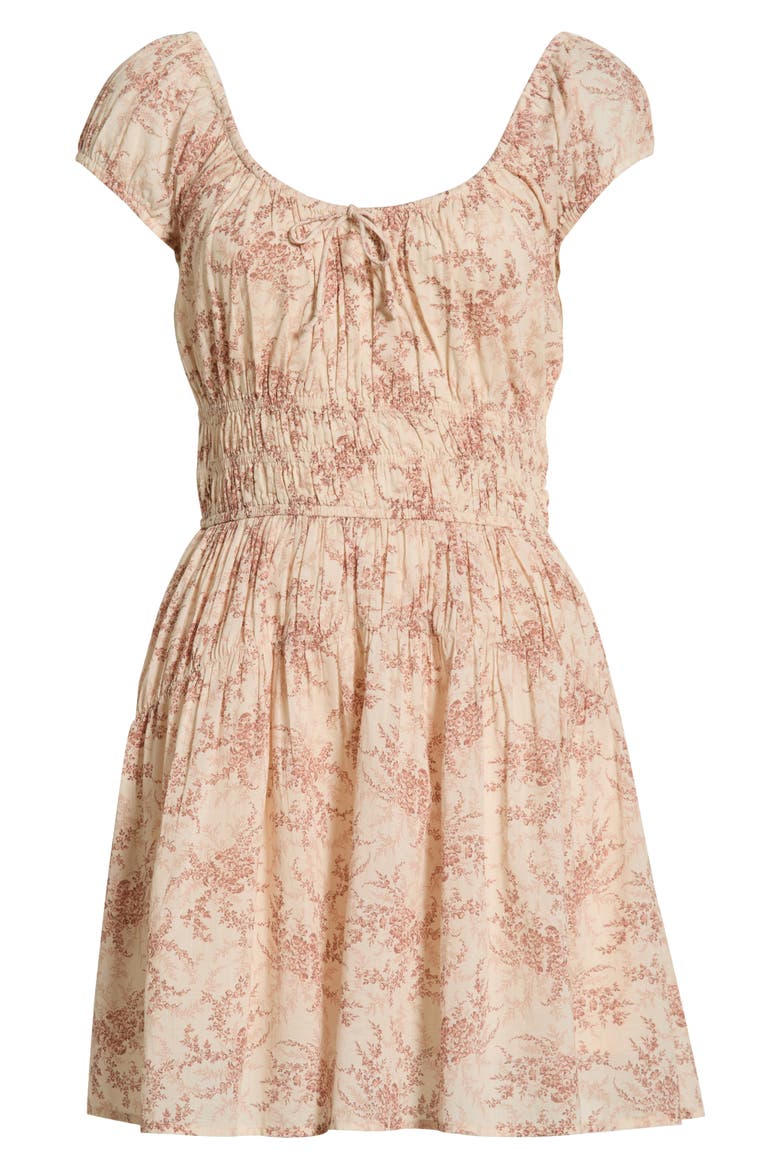 Rosewood Shirred Bodice Cotton Mini Sundress, Alternate, color, BONE / SUNSET
