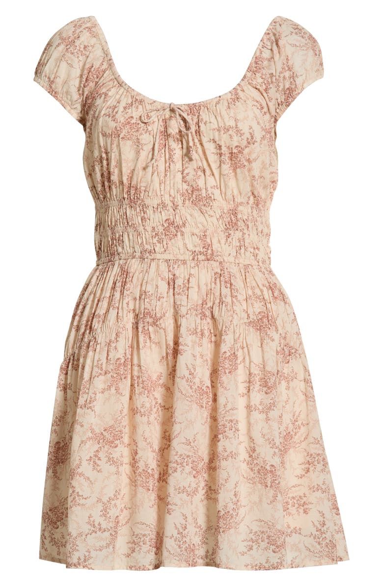 PAIGE Rosewood Shirred Bodice Cotton Mini Sundress, Alternate, color, Bone / Sunset