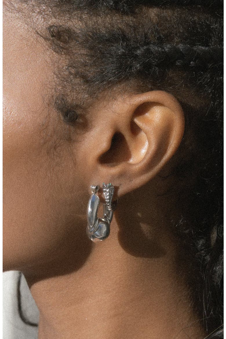 Odisha Cobra Huggie Hoop Earrings, Alternate, color, SILVER