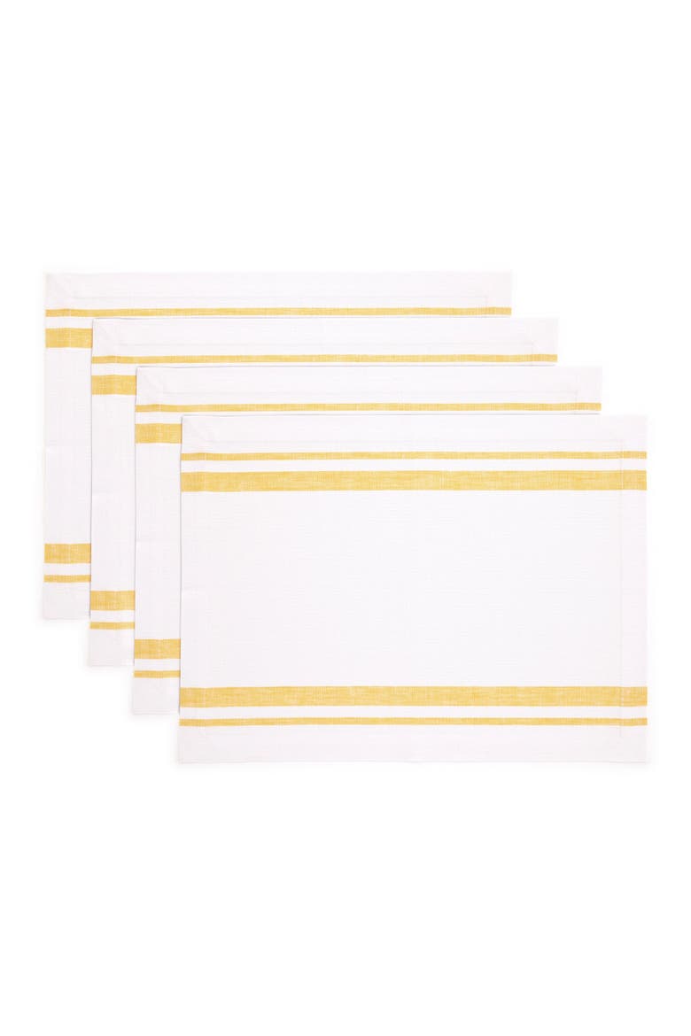 Linen Placemats Set of 4, 14 x 19" - French Stripe, Main, color, Yellow and White