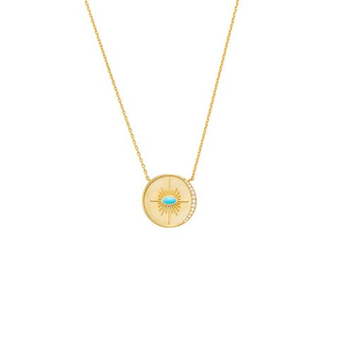 Turquoise Evil Eye Disc Pendant Necklace