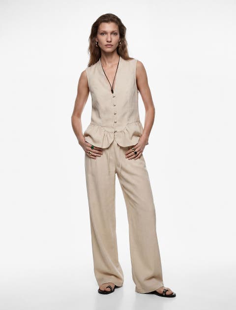 Drawstring Waist Wide Leg Trousers