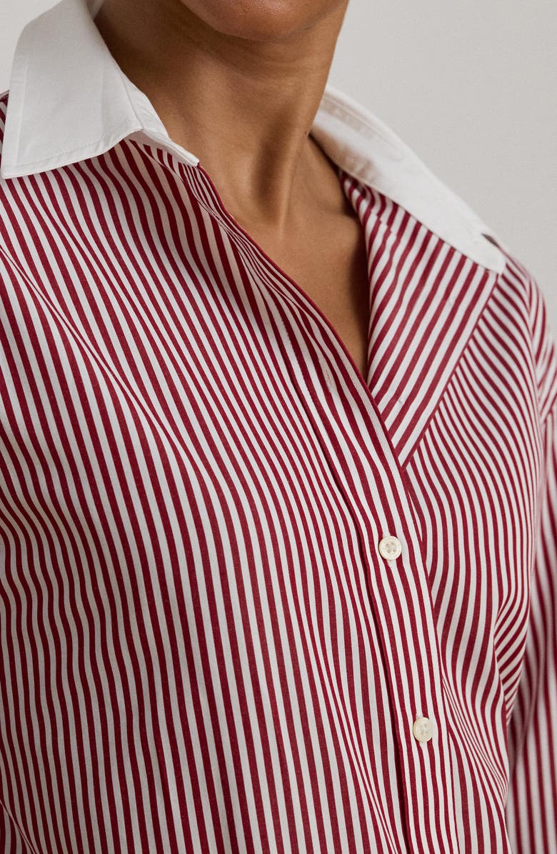 Lauren Ralph Lauren Stripe Cotton Broadcloth Button-Up Shirt, Alternate, color, Burgandy/ White Multi
