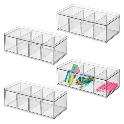 Set of 4 Stackable 4-Section Tea Storage Drawers - Clear