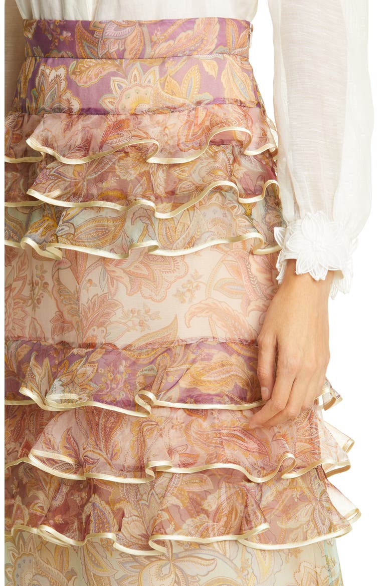 Lucky Paisley Tiered Ruffle Silk Skirt, Alternate, color, SPLICED JACOBEAN