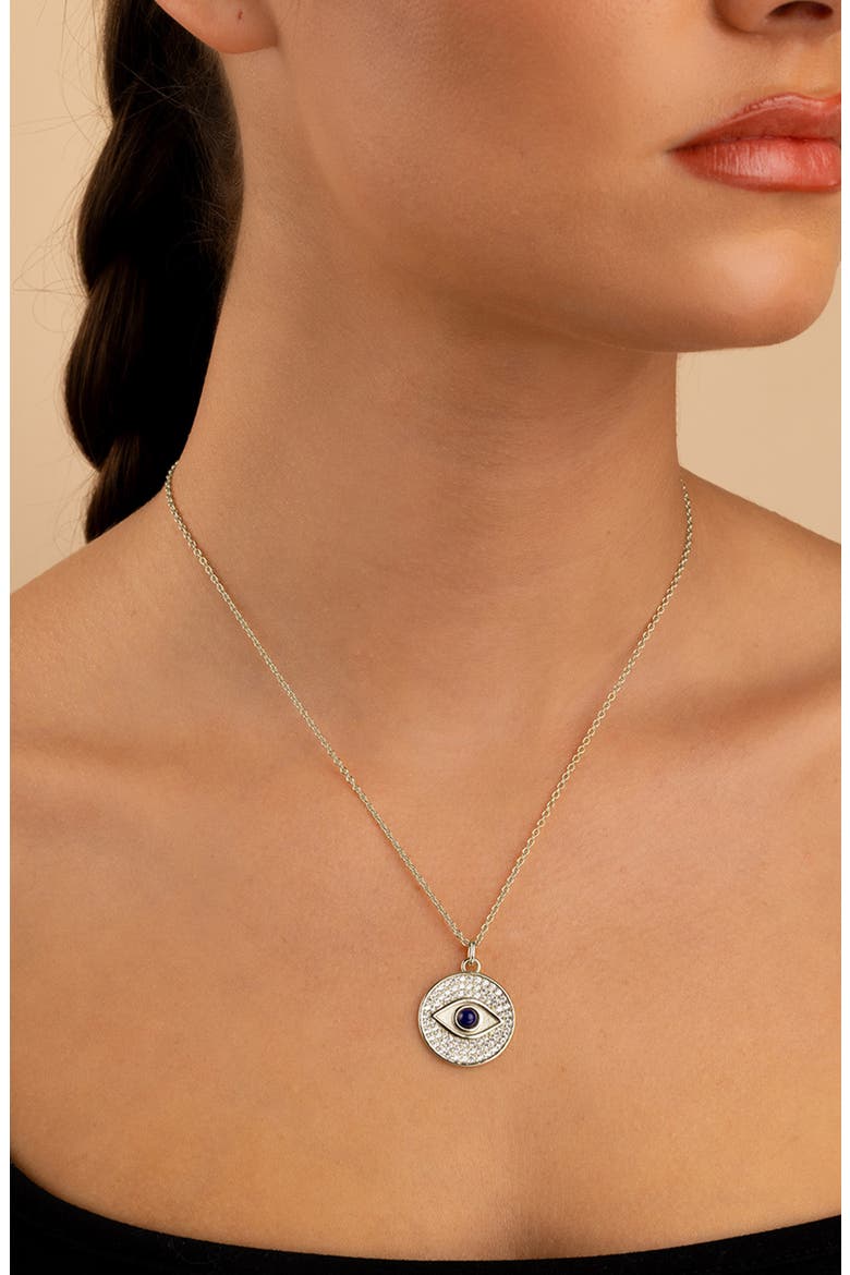 Pavé Evil Eye Pendant Necklace, Alternate, color, SILVER