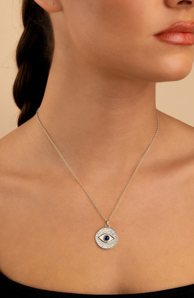 Sterling Forever Pavé Evil Eye Pendant Necklace, Alternate, color, Silver