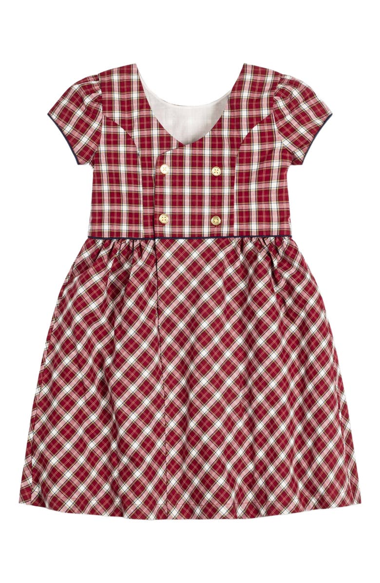 Hope & Henry Girls' Organic Short Sleeve Schoolgirl Dress, Toddler, Alternate, color, Dark Red Collegiate Check