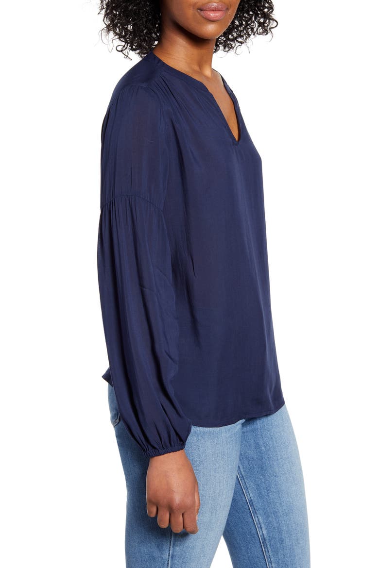 Split Neck Top, Alternate, color, NAVY PEACOAT