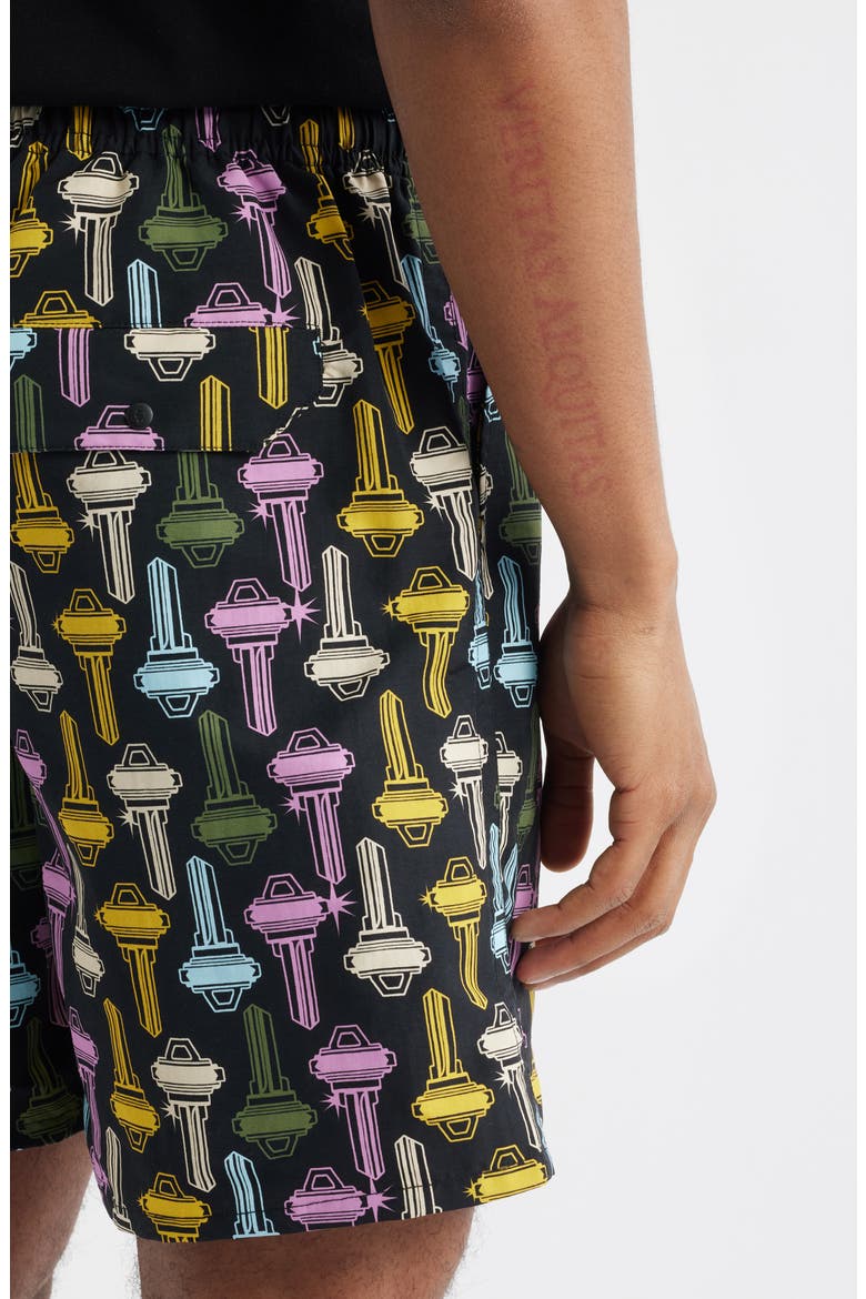 Keys Print Nylon Shorts, Alternate, color, BLACK