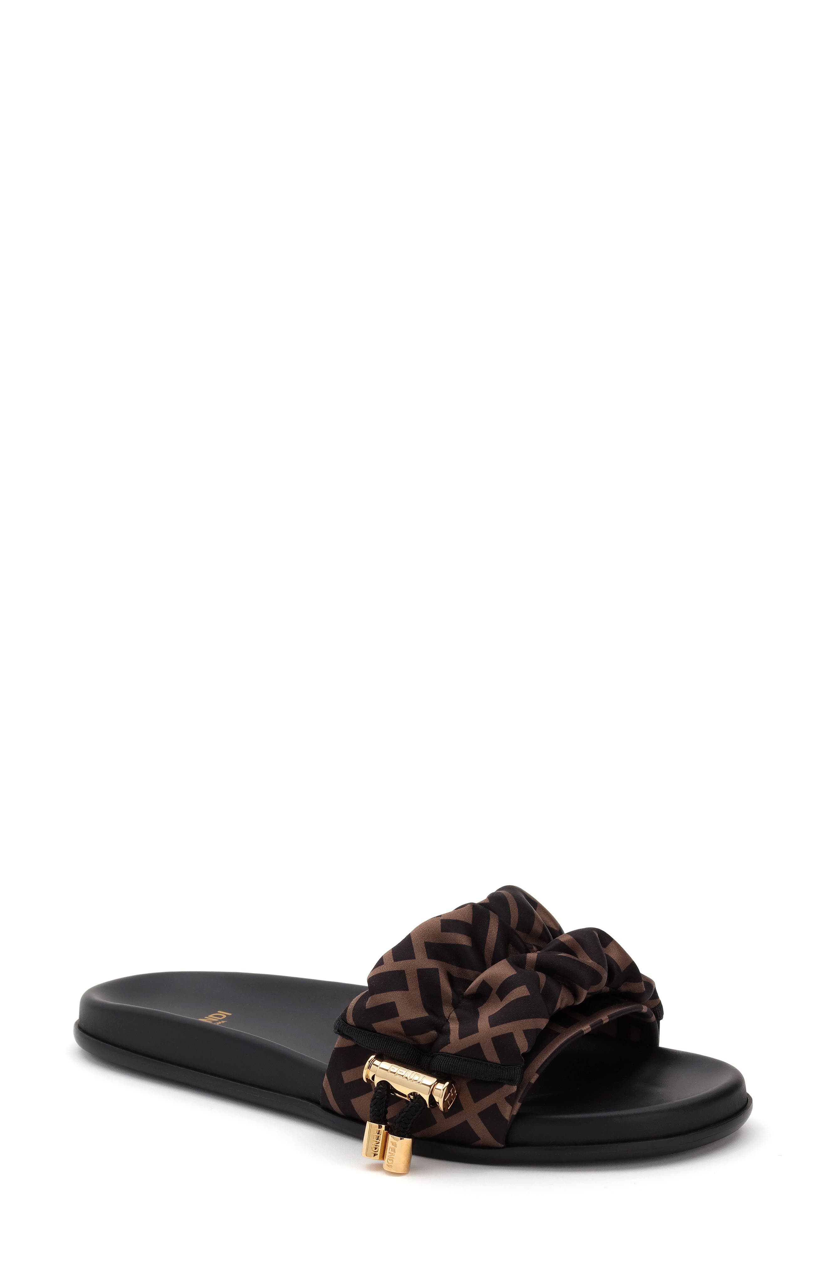 Fendi x Sarah Coleman FF Vertigo Slide Sandal, Main, color, Tobacco/Black
