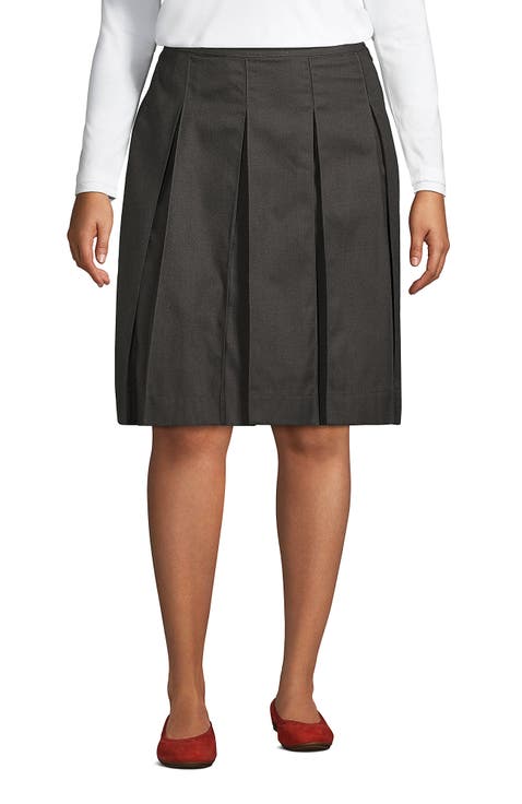 Plus Size Solid Top of Knee Box Pleat Skirt