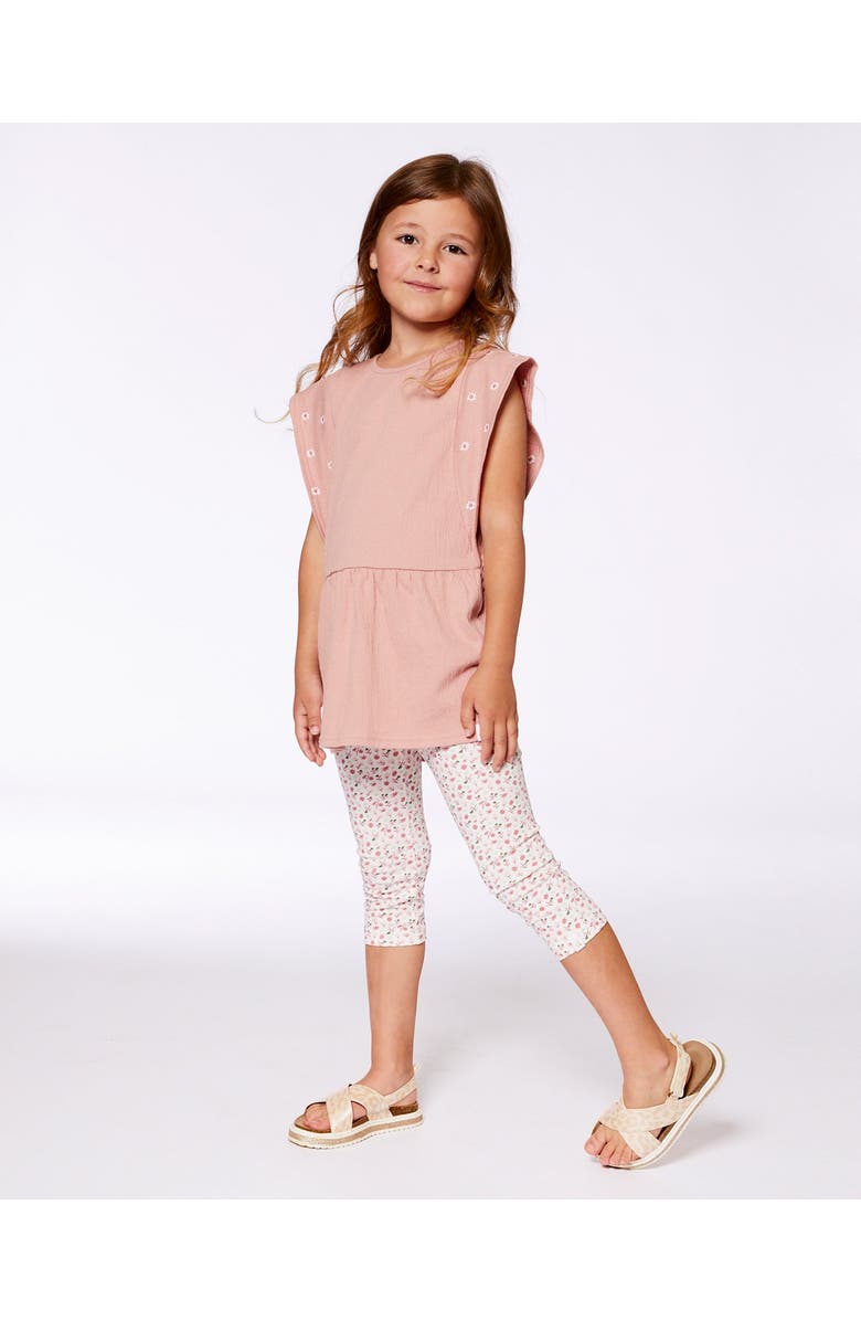 Deux par Deux Little Girl's Crinkle Jersey Tunic With Embroidery Dark Old Pink, Alternate, color, Dark Old Pink