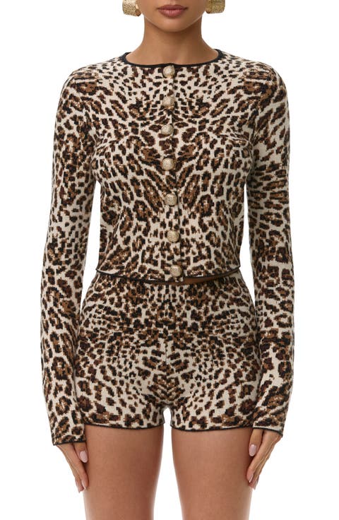 Leopard Jacquard Cropped Cardigan