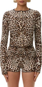 Naked Wardrobe Leopard Jacquard Cropped Cardigan