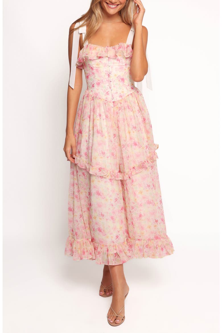 Zenith Ruffle Tie Strap Maxi Dress, Main, color, PINK