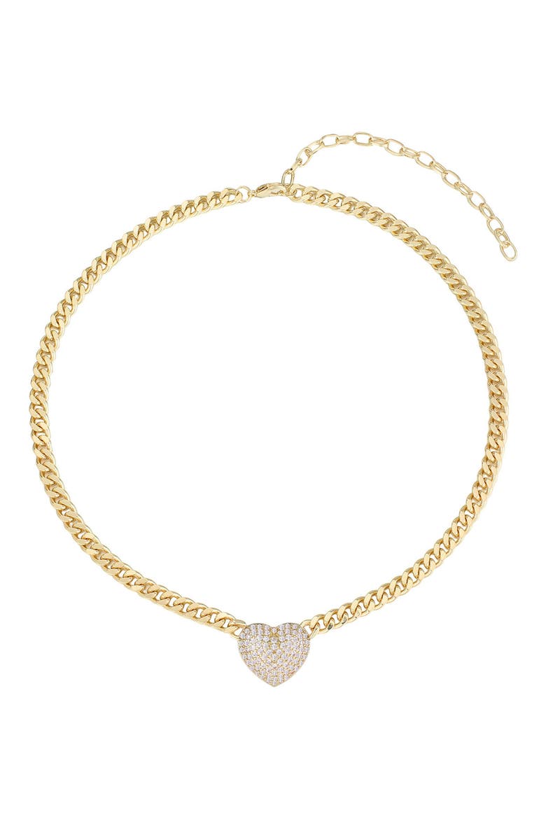 14K Gold Plated Pavé Cubic Zirconia Heart Pendant Necklace, Alternate, color, GOLD
