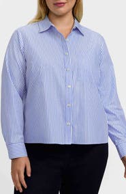 Foxcroft Jodie Stripe Cotton Button-Up Blouse