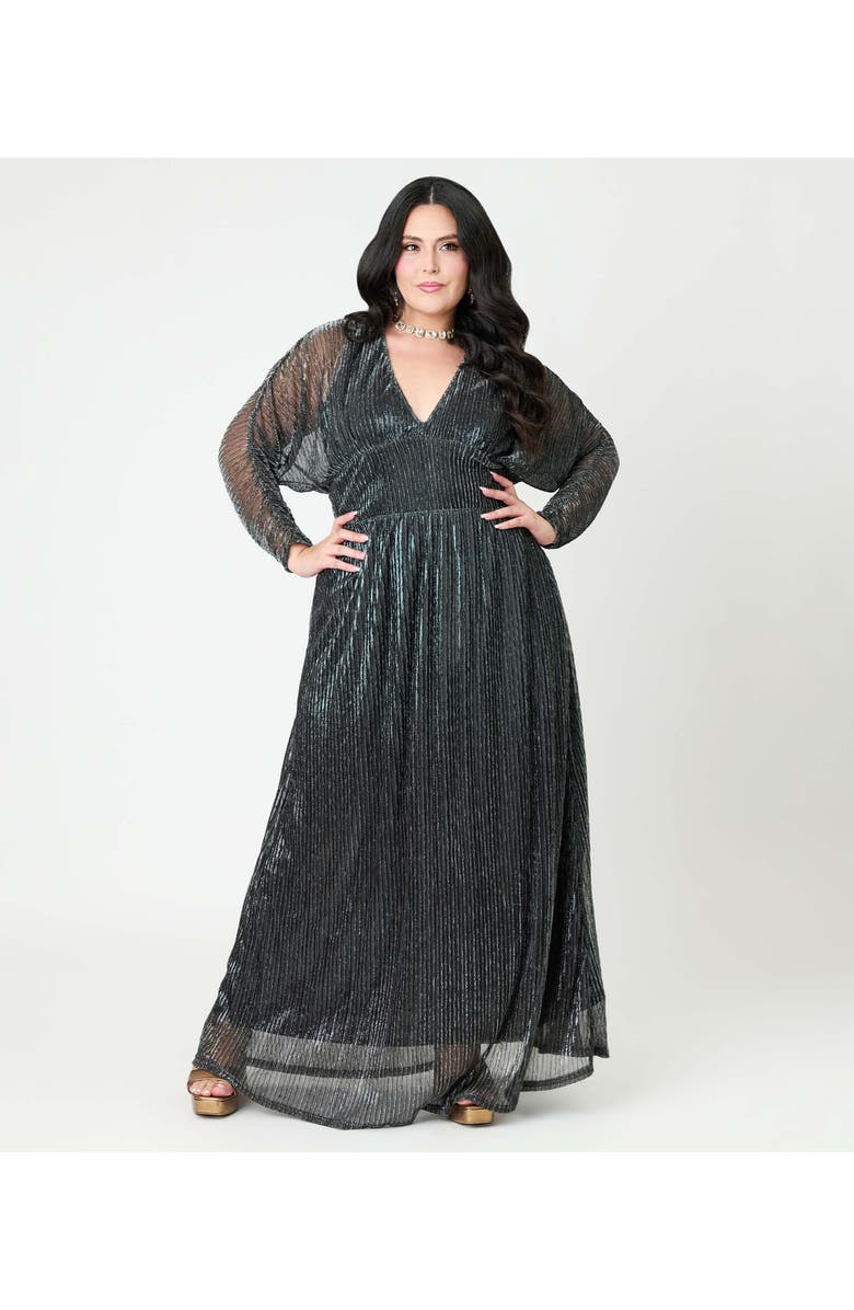 Smak Parlour Plus Size Faux Wrap Maxi Dress, Main, color, Black & Silver Shimer
