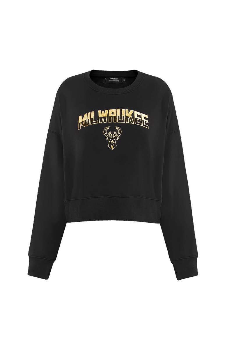 PRO STANDARD Women's Pro Standard  Black Milwaukee Bucks Glam Cropped Pullover Sweatshirt, Alternate, color, 