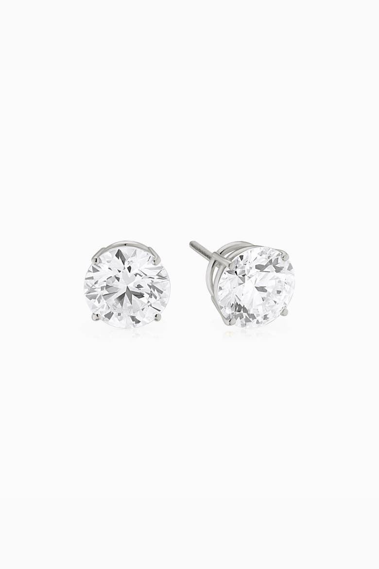 14K Solid Gold Luminous 4 Carat Lab Diamond Large Studs, Main, color, White Gold, Lab Diamonds