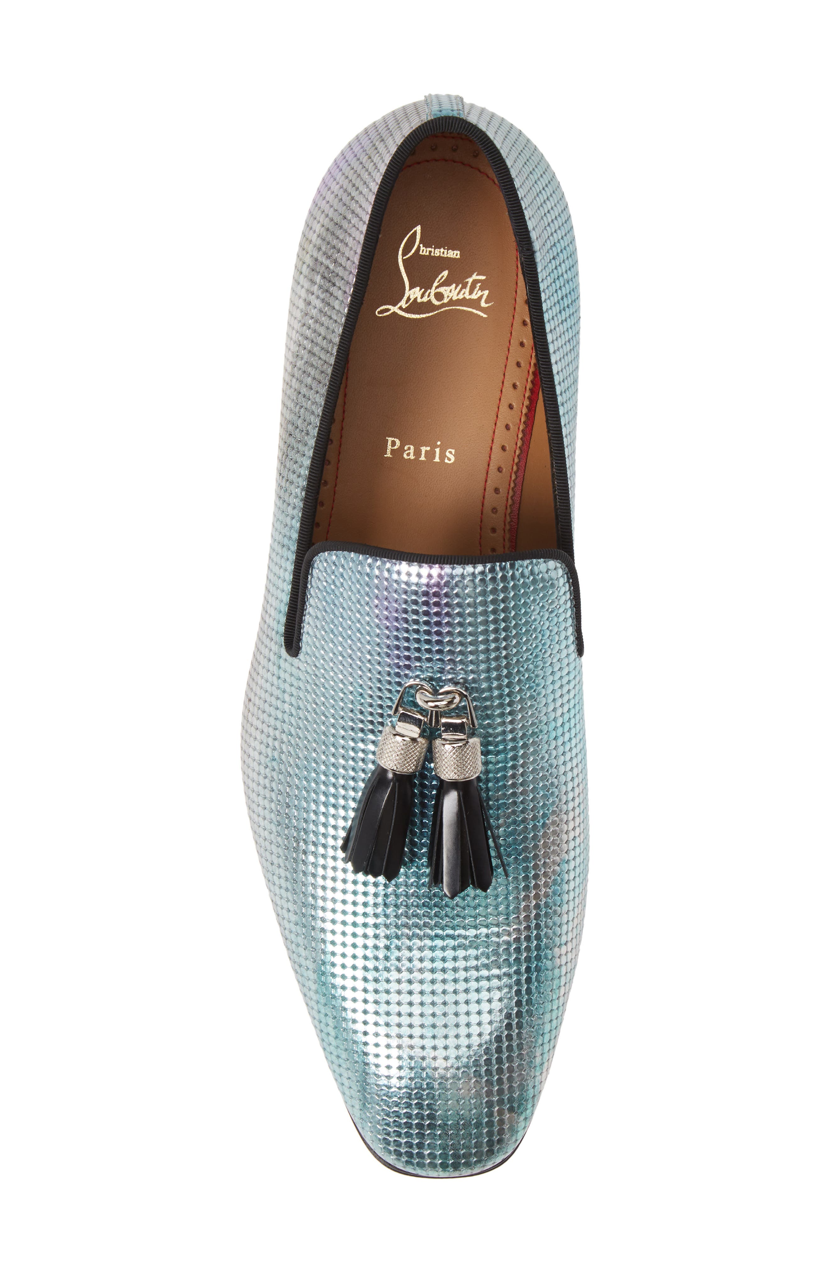 Christian Louboutin Rivalion Flat Spec Pointillé Iridescent Tassel Loafer, Alternate, color, 
