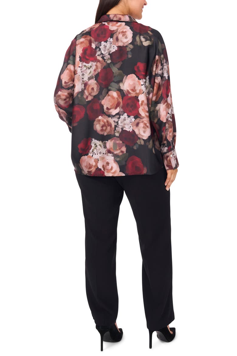 Painted Rose Charmeuse Button-Up Shirt, Alternate, color, RICH BLACK