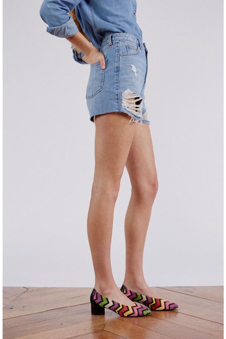 Ripped Denim Mom Shorts, Alternate, color, MID DENIM