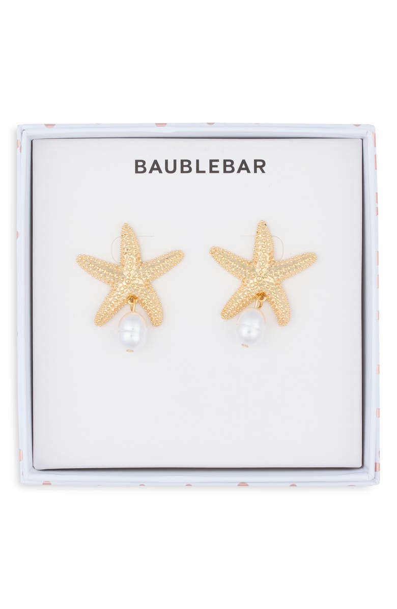 BaubleBar O-Fish-Ally a Star Faux Pearl Drop Statement Earrings, Main, color, Gold