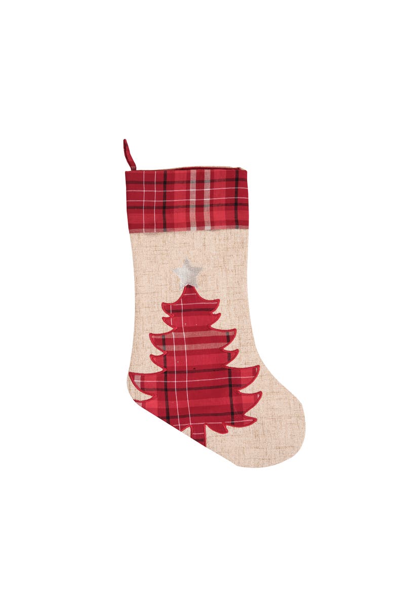 20" Plaid Christmas Tree & Cuff Hanging Large Christmas Stocking, Main, color, Red