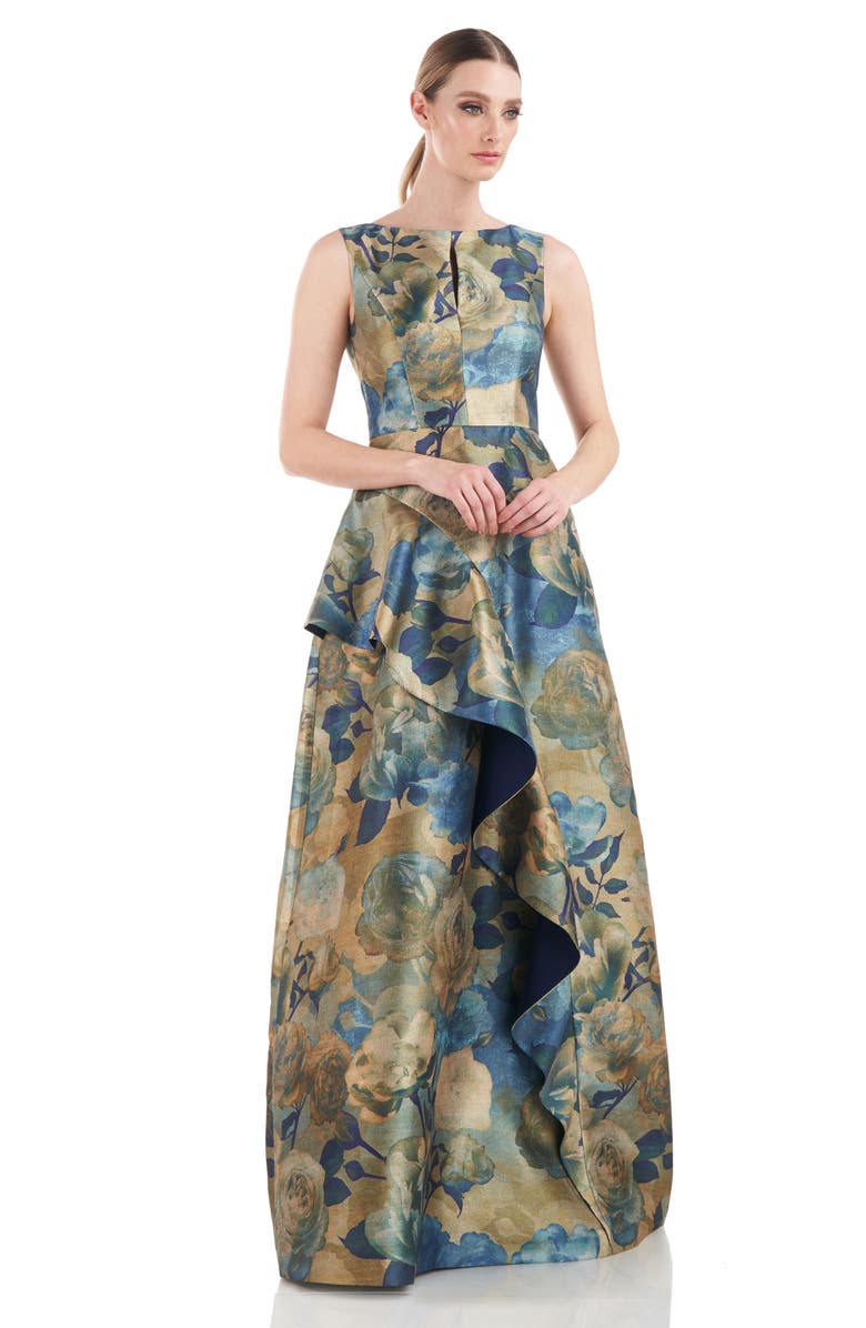 Kay Unger Selene Floral Ruffle Gown, Alternate, color,