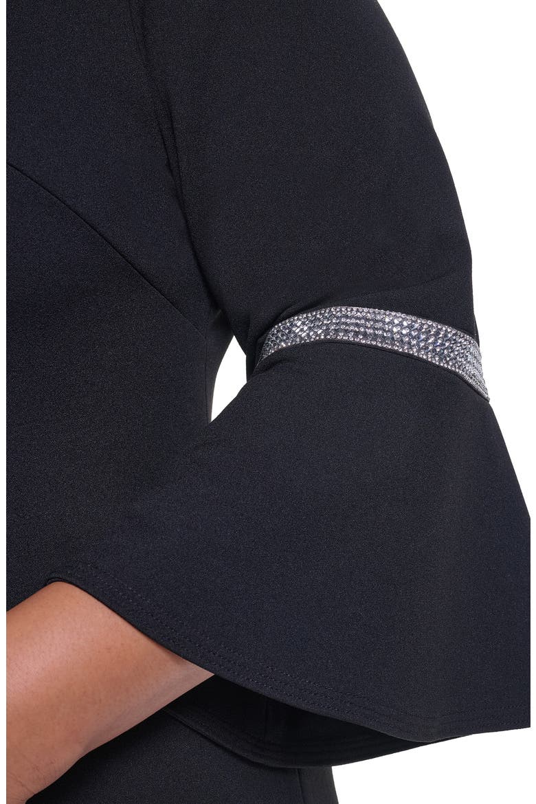 Rhinestone Trim Bell Sleeve Sheath Dress, Alternate, color, BLACK