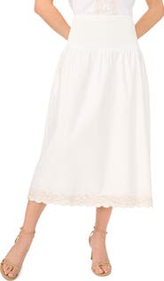 CeCe Smocked Waist Embroidered Midi Skirt