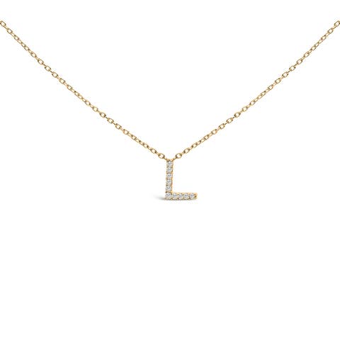 10K Yellow Gold Diamond Accent "A-Z" Block Initial Pendant Necklace