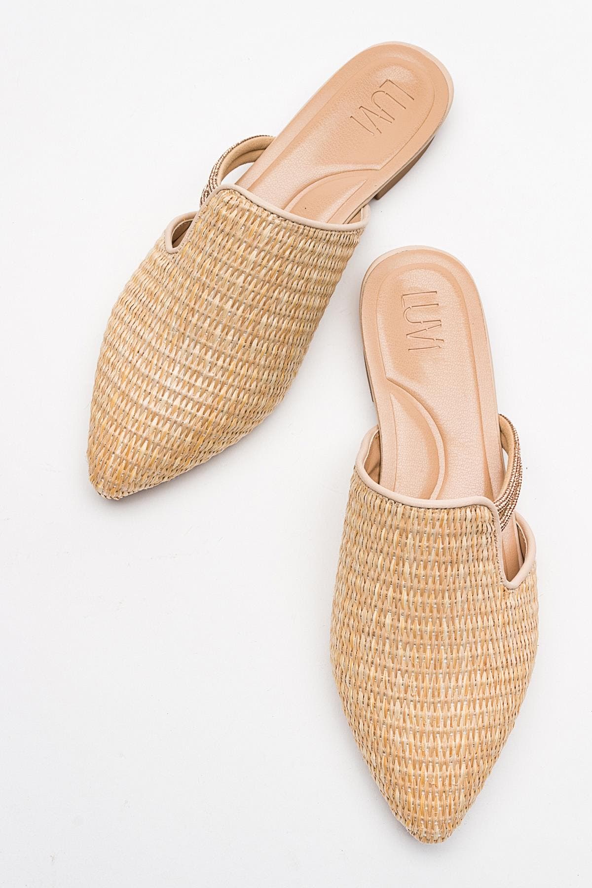 Prologue Shoes Pesa Woven Slippers, Alternate, color, Beige Faux Leather