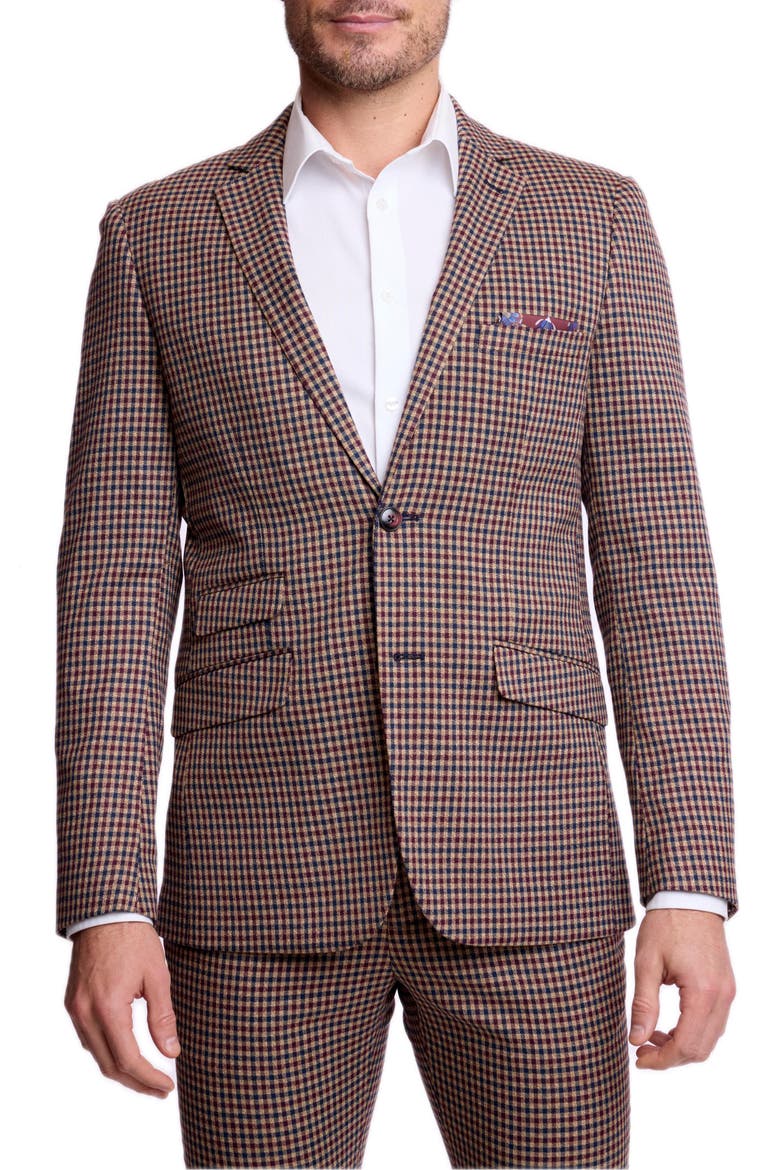 Dover Slim Notch Suit Jacket, Main, color, BURGUNDY NAVY TAN FALL GINGHAM