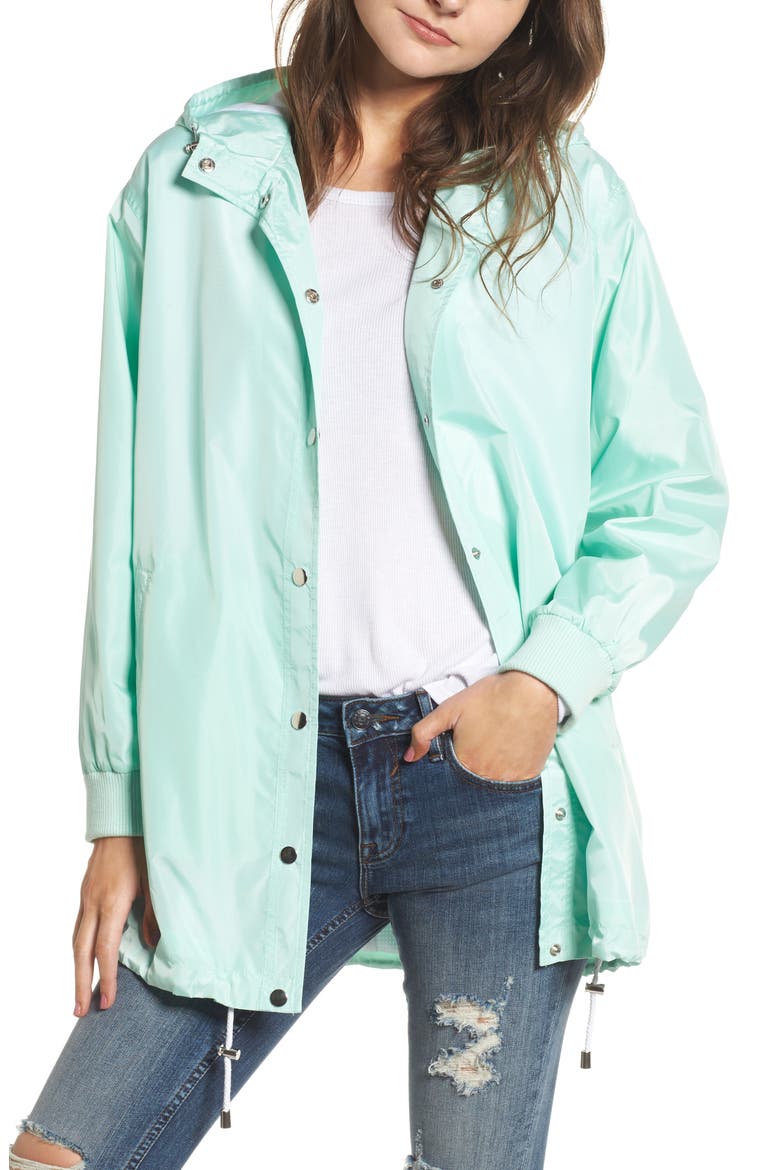 Longline Hooded Windbreaker, Main, color, GREEN LILY