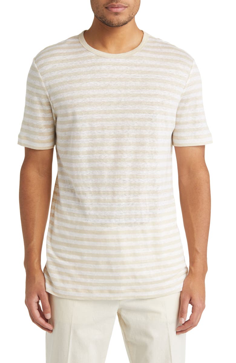 BOSS Tiburt Stripe Linen T-Shirt, Main, color,