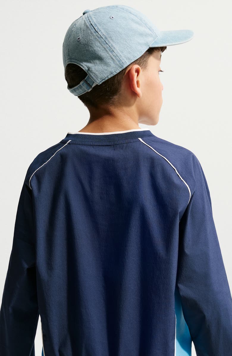 Nike Kids' Woven Long Sleeve V-Neck T-Shirt, Alternate, color, Midnight Navy/ Soft Pearl