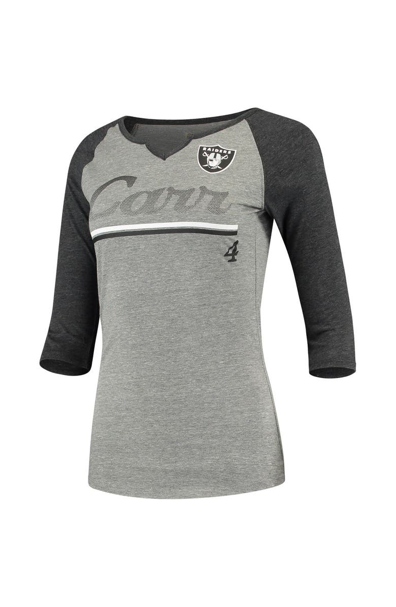 Outerstuff Women's Juniors Derek Carr Heathered Gray/Black Las Vegas Raiders Over the Line Player Name & Number Tri-Blend 3/4-Sleeve V-Notch T-Shirt, Main, color, 