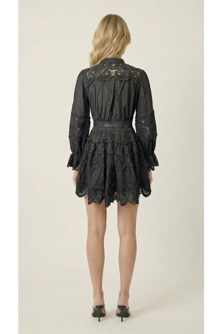 Lace Trim Button Front Mini Dress, Alternate, color, Charcoal Grey
