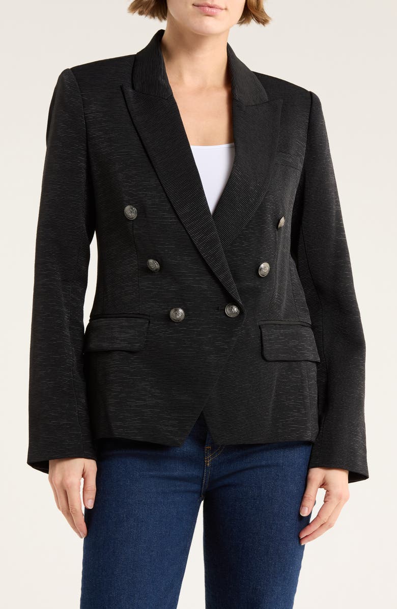 L'AGENCE Kenzie Double Breasted Blazer, Main, color, Black/ Brushed Gunmetal