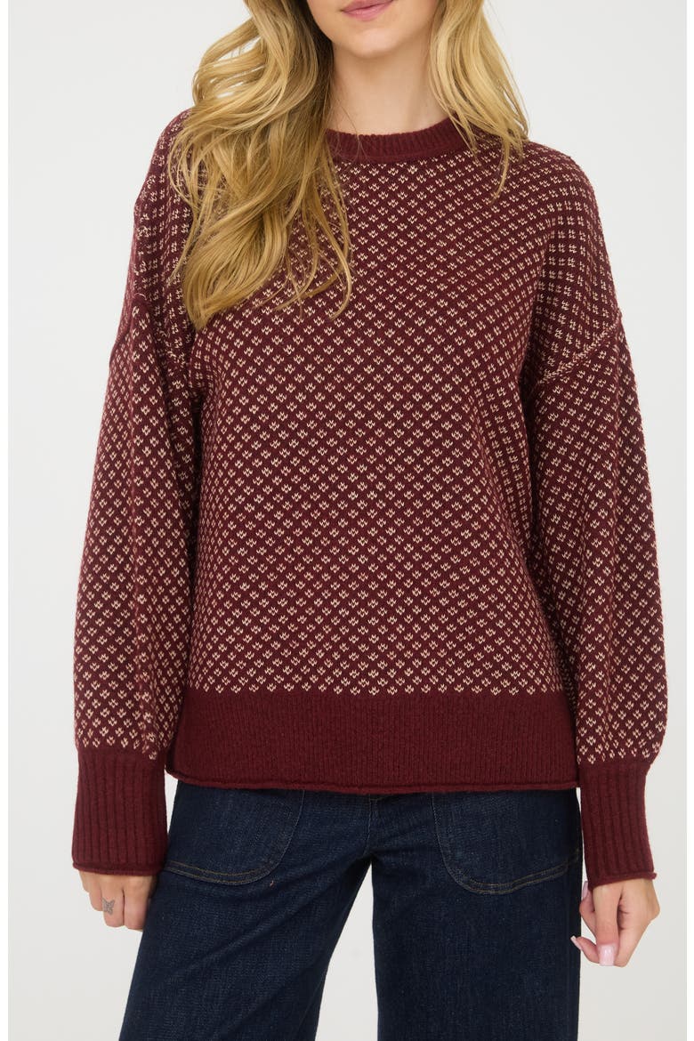 Mini Jacquard Crewneck Sweater, Main, color, BURGUNDY