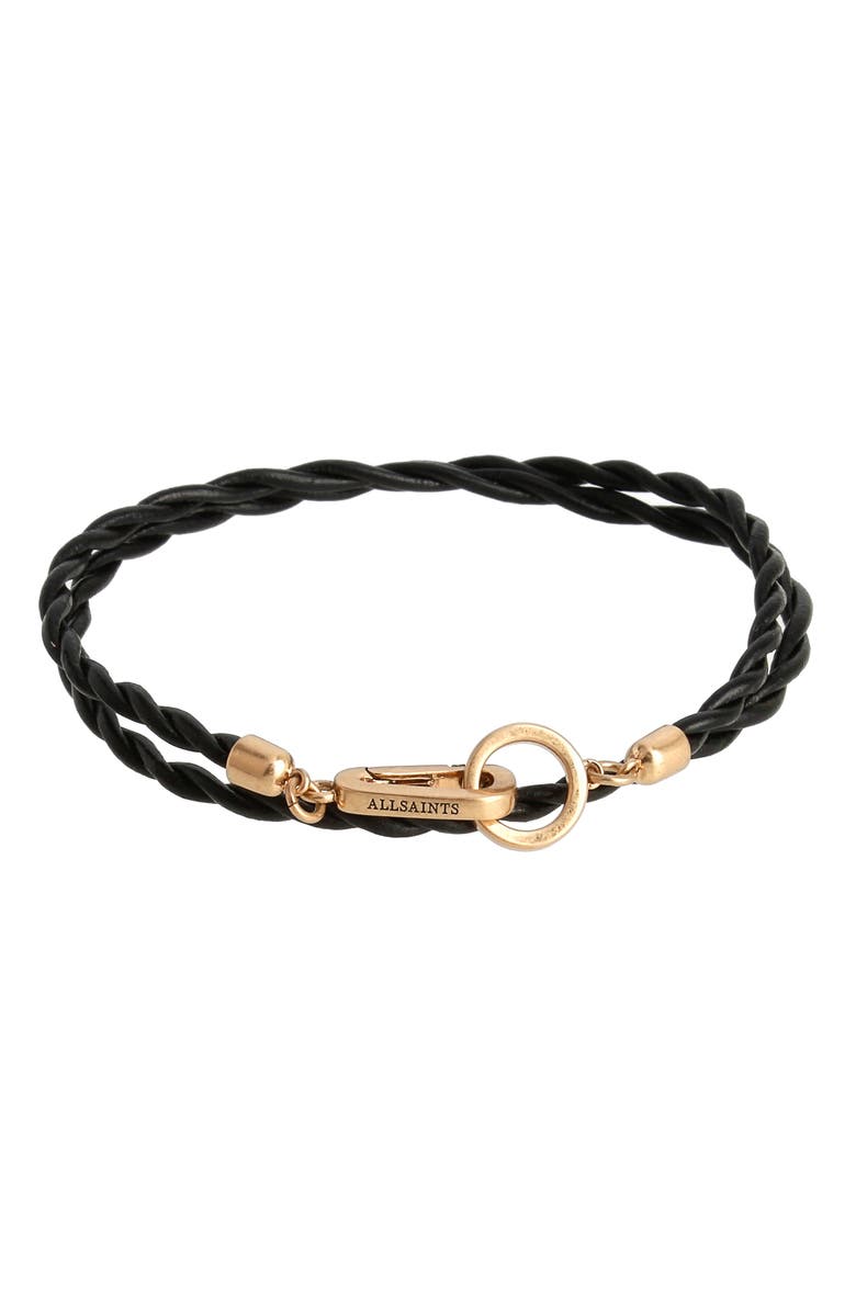 AllSaints Leather Cord Wrap Bracelet, Main, color,