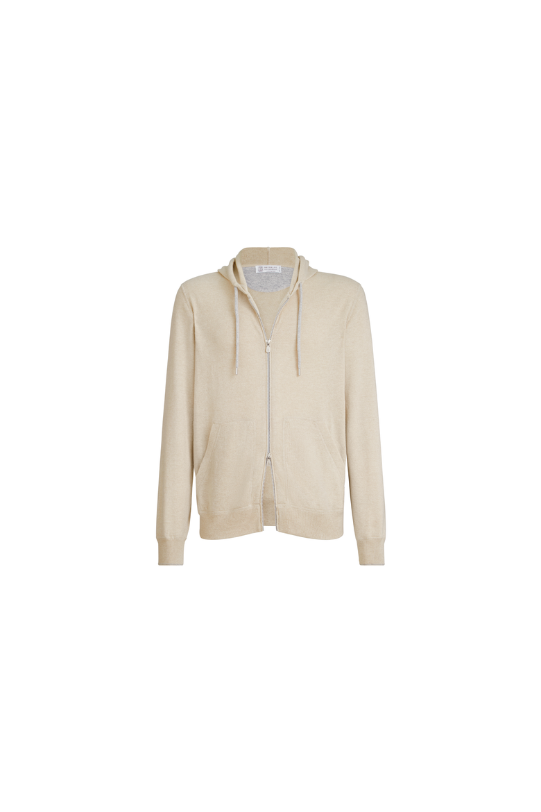 Cashmere sweatshirt-style cardigan with hood, Alternate, color, Sand